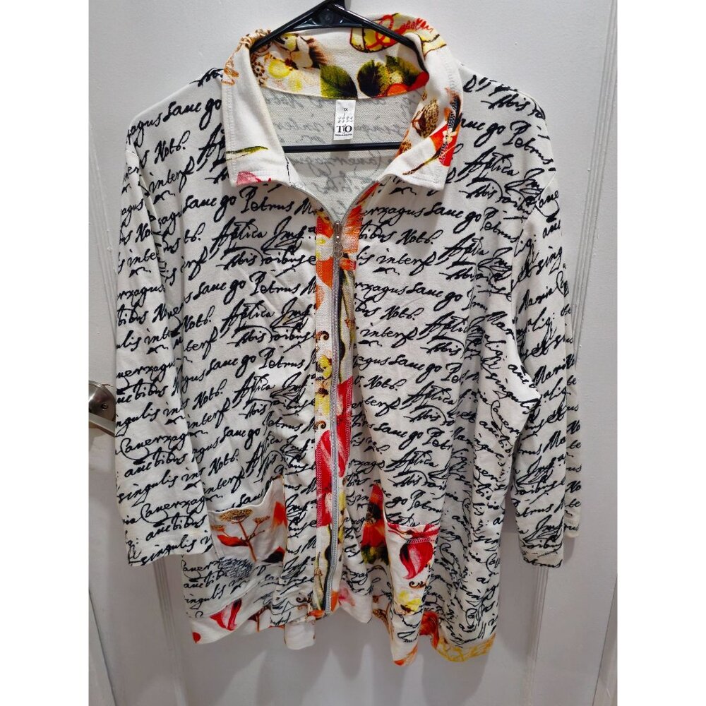 T/O Thomas & Olivia Women's 1XL Zip Up Jacket Handwriting Artsy Art2Wear Boho